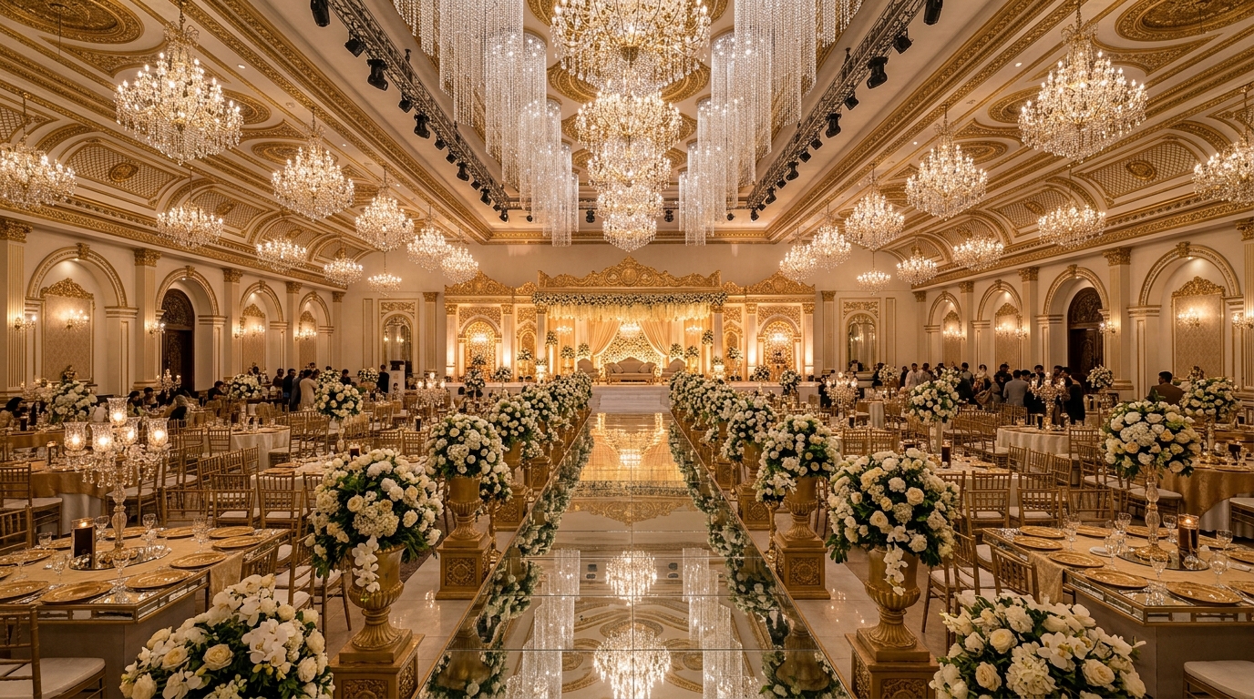 Royal AC Marquee Climate-Controlled Grand Ballroom with Mirrored Runway Aisle - Multan Road & Canal Bank Housing Societies