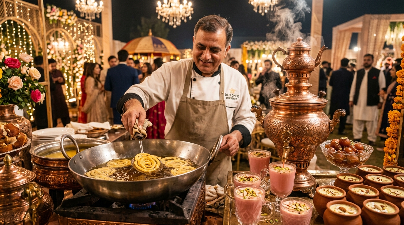 Live Sizzling Desi Ghee Jalebi and Authentic Kashmiri Pink Chai Samovar Station