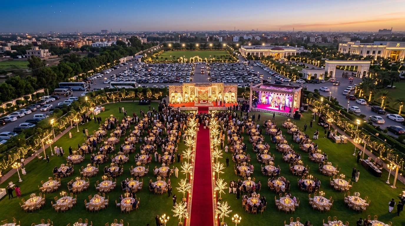 Aerial Twilight Drone View of Classical Lawn 4000 Guest Mega Wedding Gala - Melbourne & Victoria Australian Diaspora