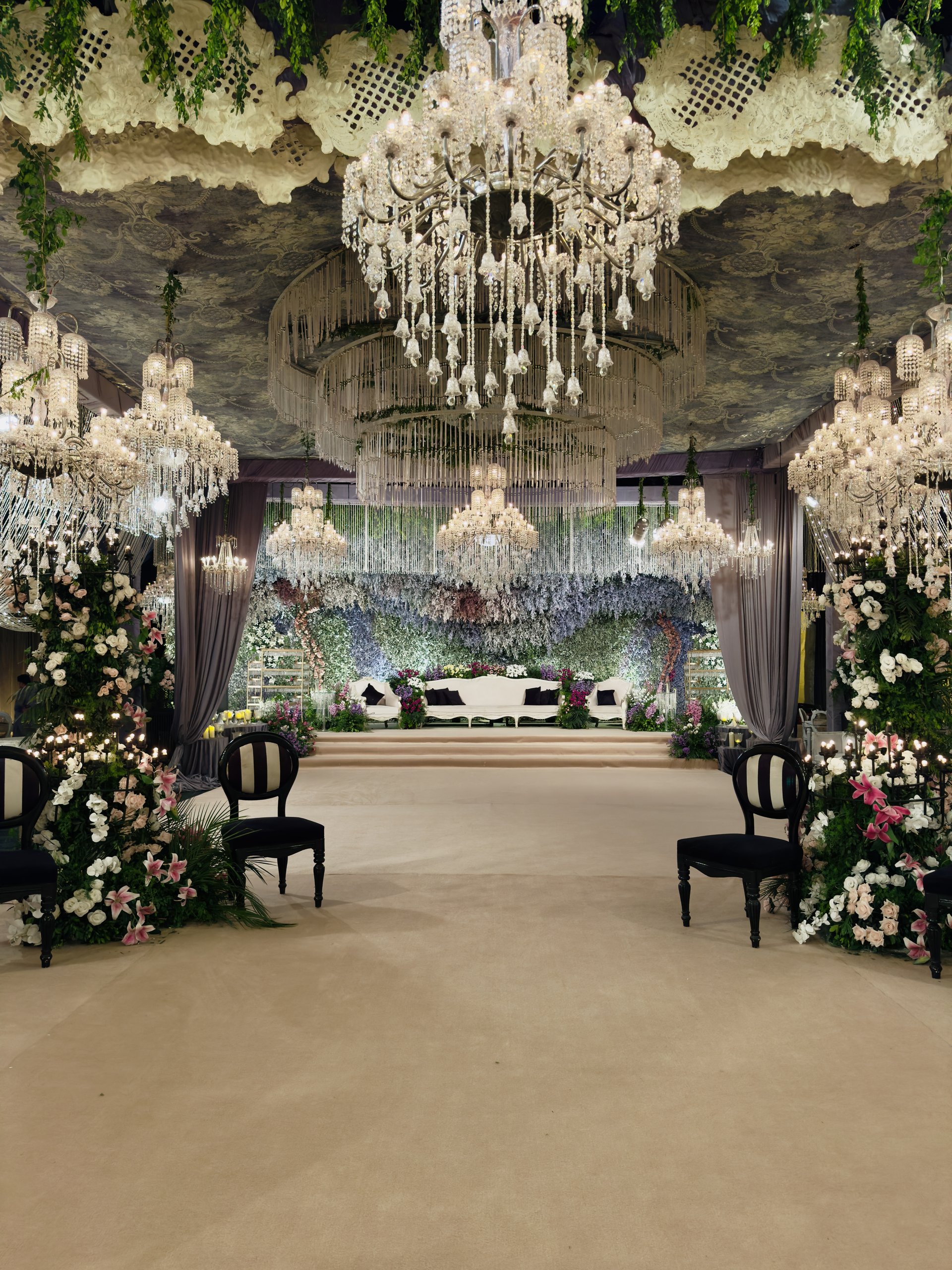 Terraced Botanical Lawn & Filament Bulb Canopy Qawwali - Wedding Decor Inspiration Lahore