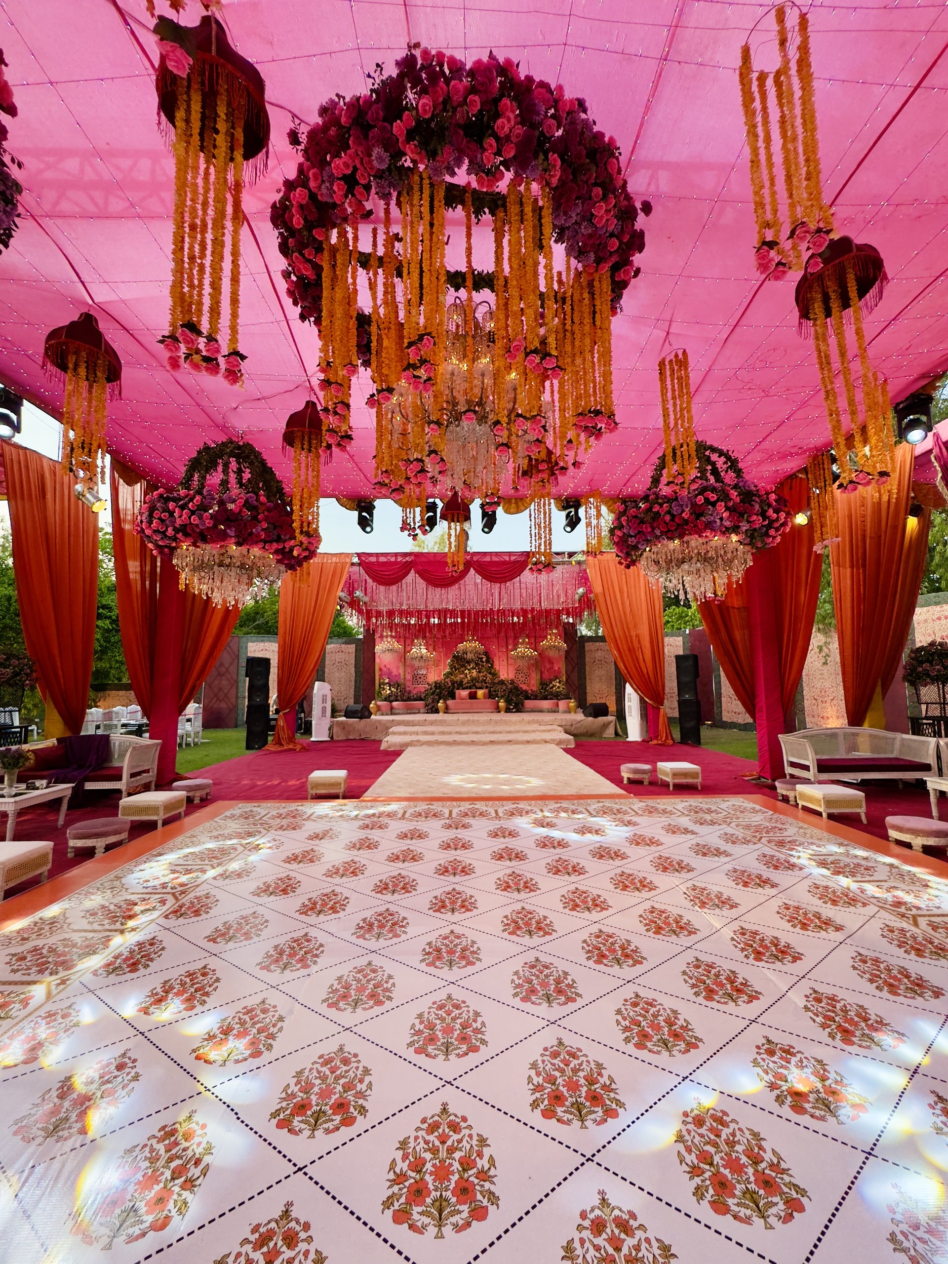 Garden Pergola Dining with Hanging Wisteria & Fairy Lights - Wedding Decor Inspiration Lahore